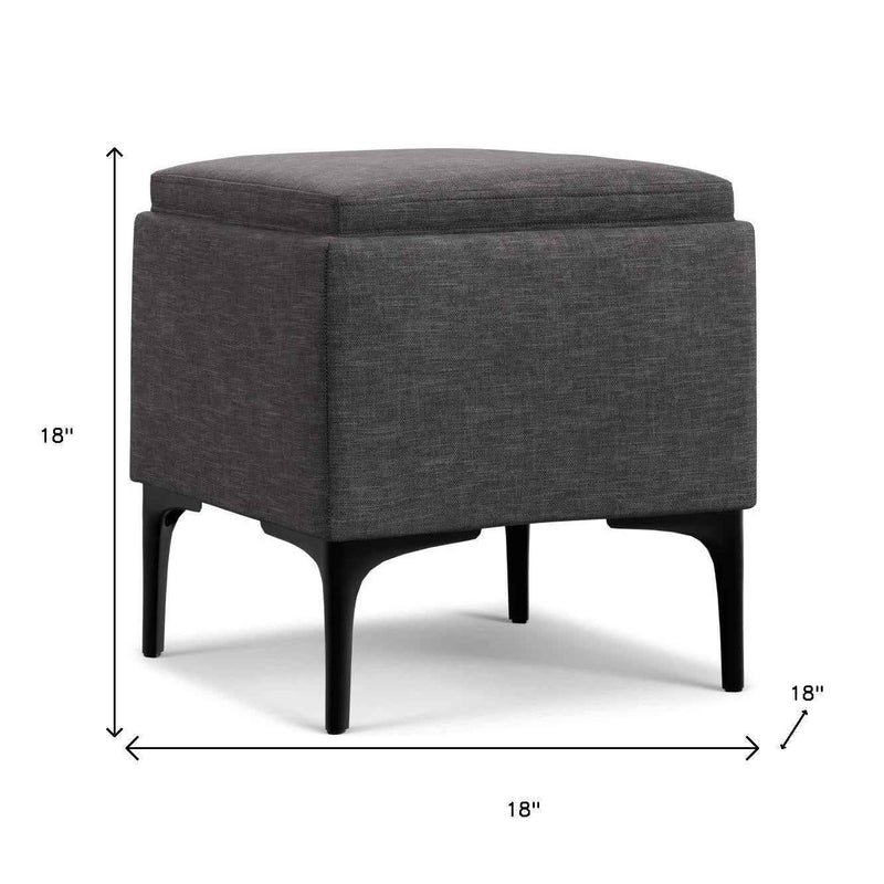 18" Black and Slate Gray Upholstery Storage Ottoman