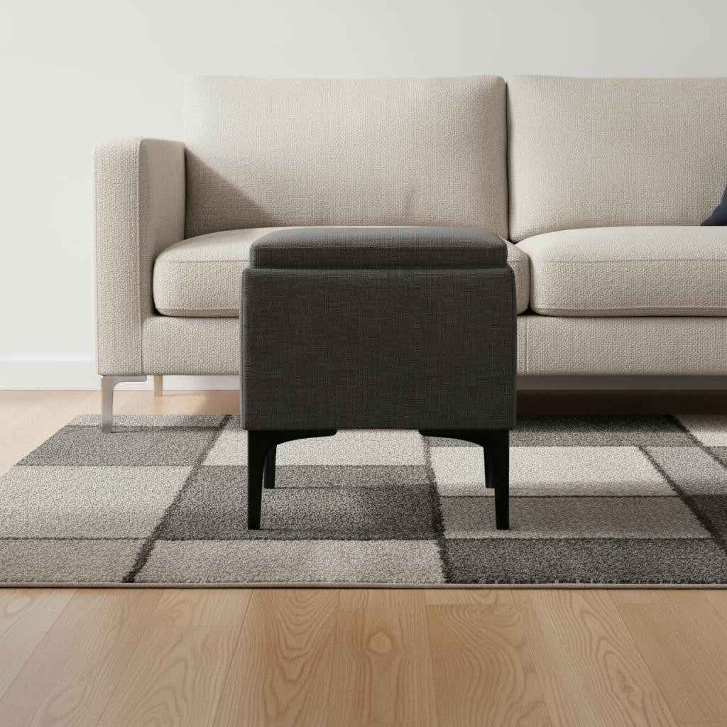 18" Black and Slate Gray Upholstery Storage Ottoman