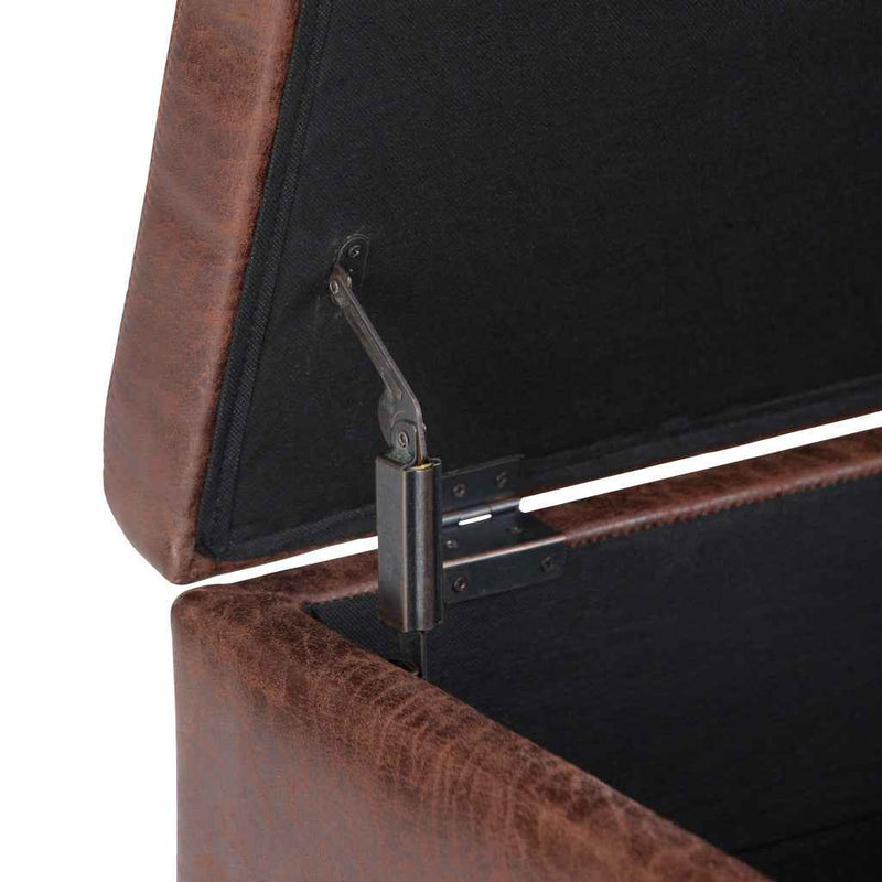 34" Brown Leather Cocktail Ottoman With Storage
