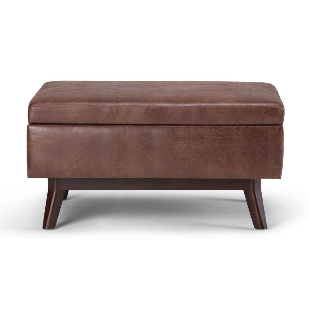 34" Brown Leather Cocktail Ottoman With Storage