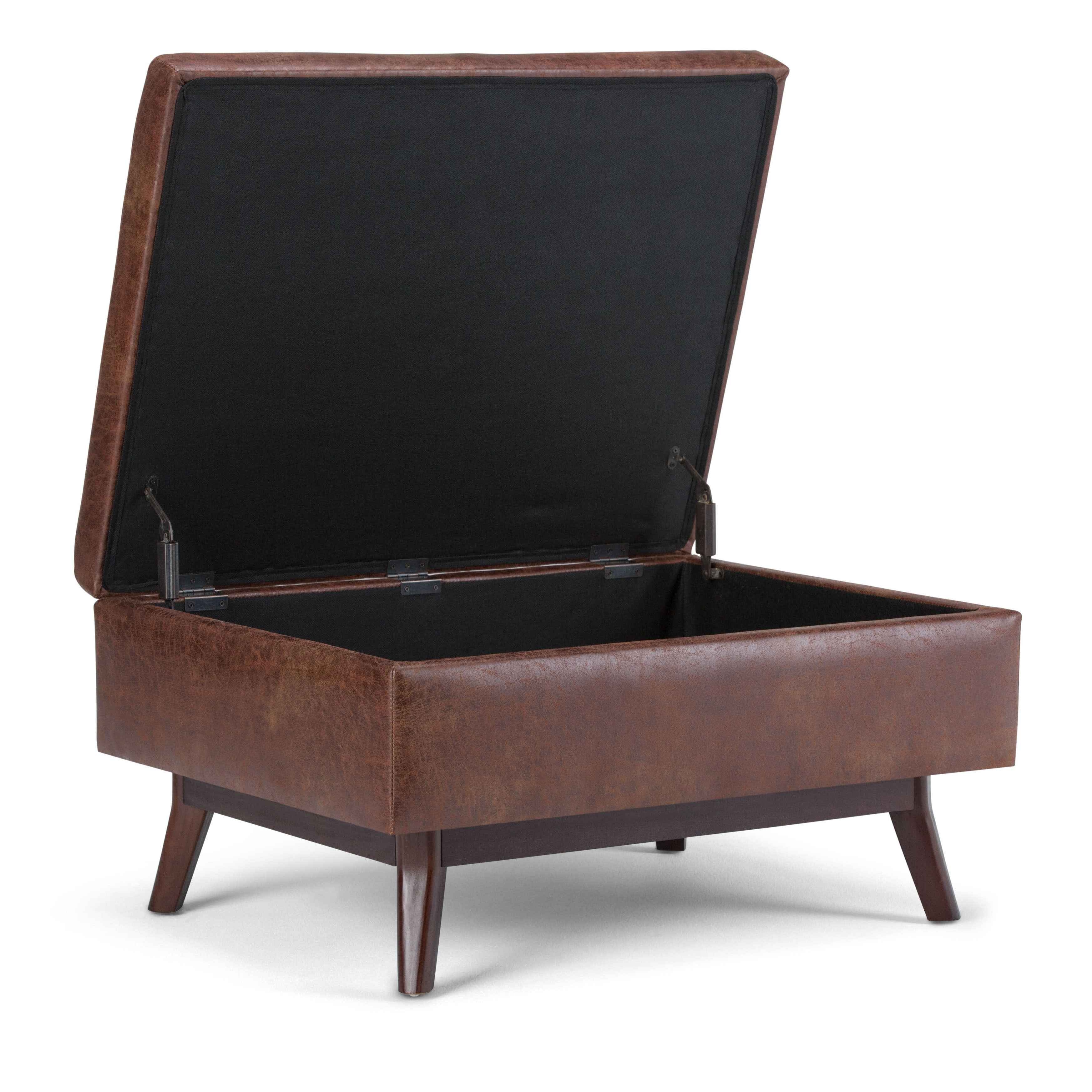 34" Brown Leather Cocktail Ottoman With Storage