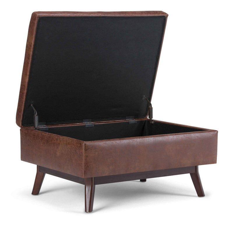 34" Brown Leather Cocktail Ottoman With Storage