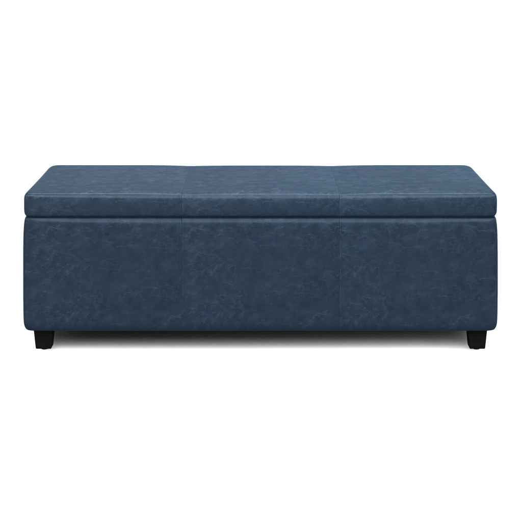 48" Dark Brown and Denim Blue Upholstery Storage Ottoman