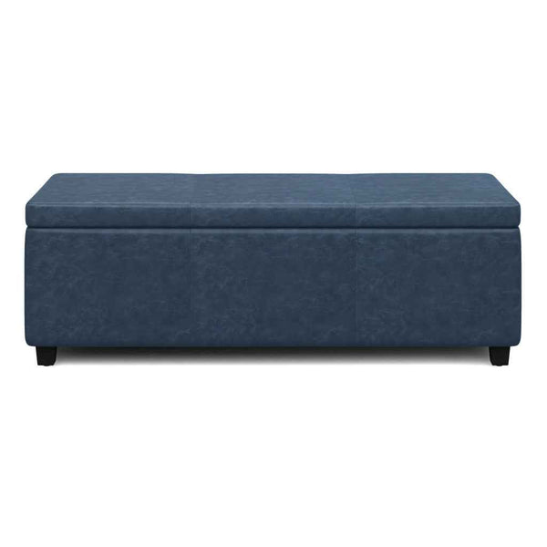 48" Dark Brown and Denim Blue Upholstery Storage Ottoman