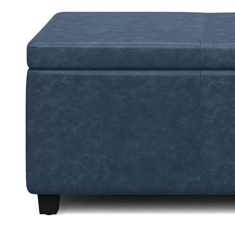 48" Dark Brown and Denim Blue Upholstery Storage Ottoman