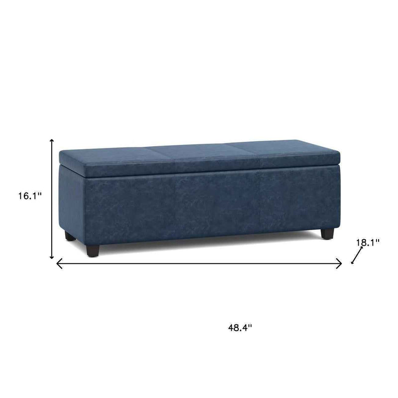 48" Dark Brown and Denim Blue Upholstery Storage Ottoman