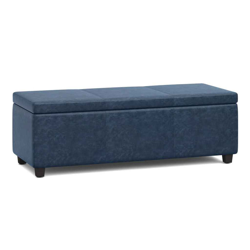 48" Dark Brown and Denim Blue Upholstery Storage Ottoman