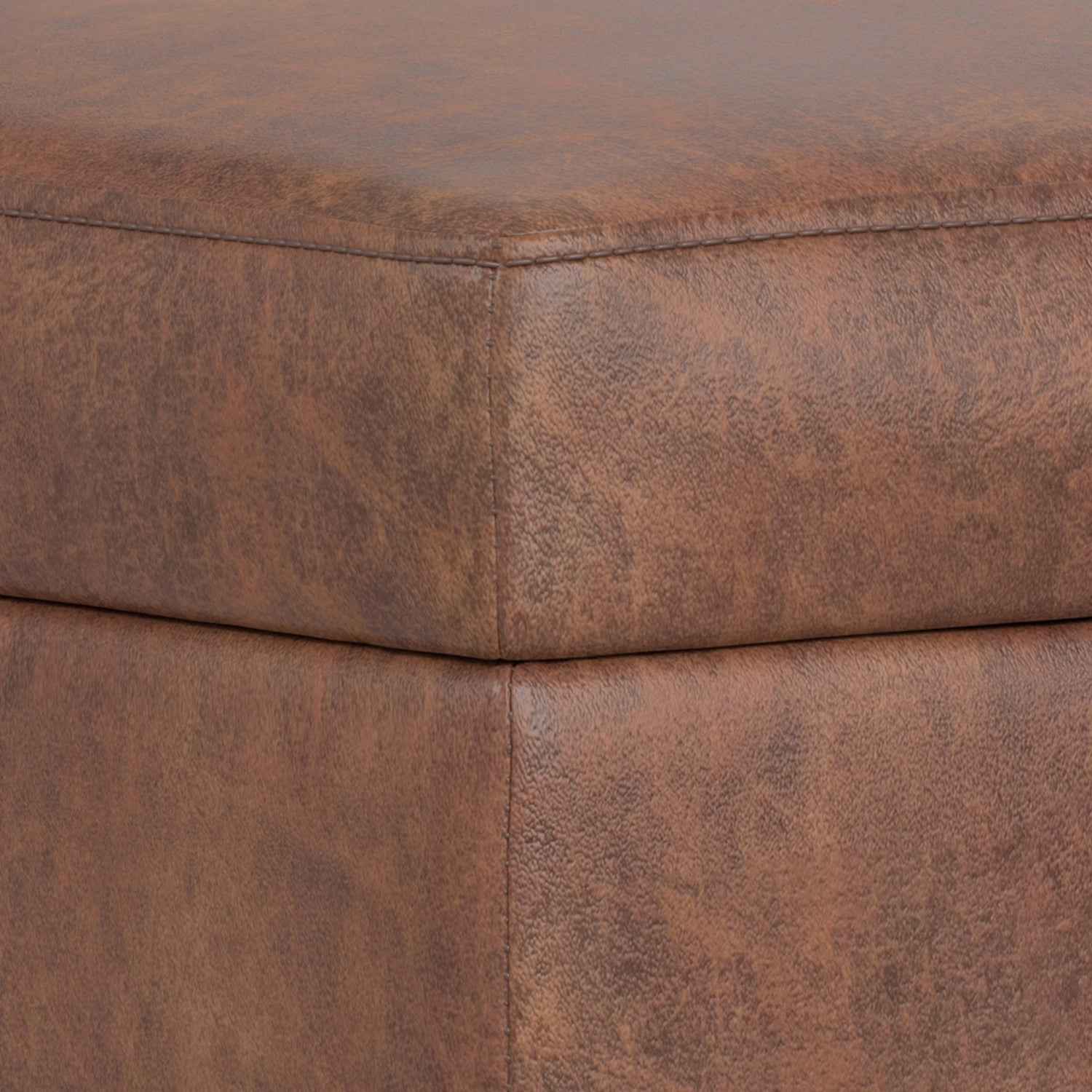 26" Brown and Walnut Leather Cocktail Ottoman With Storage
