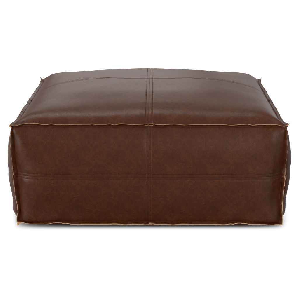 30" Brown Faux Leather Pouf Ottoman