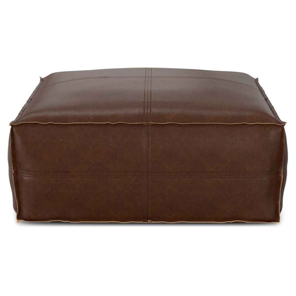 30" Brown Faux Leather Pouf Ottoman