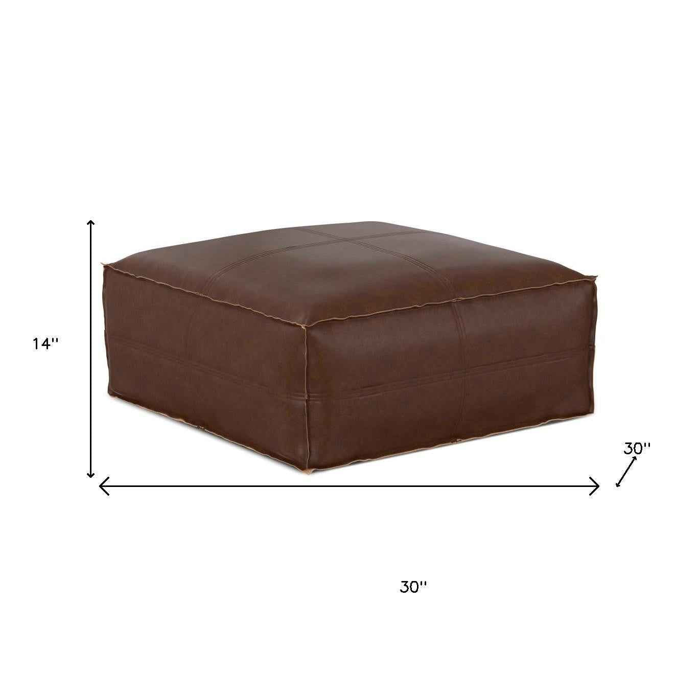 30" Brown Faux Leather Pouf Ottoman