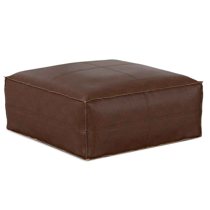 30" Brown Faux Leather Pouf Ottoman