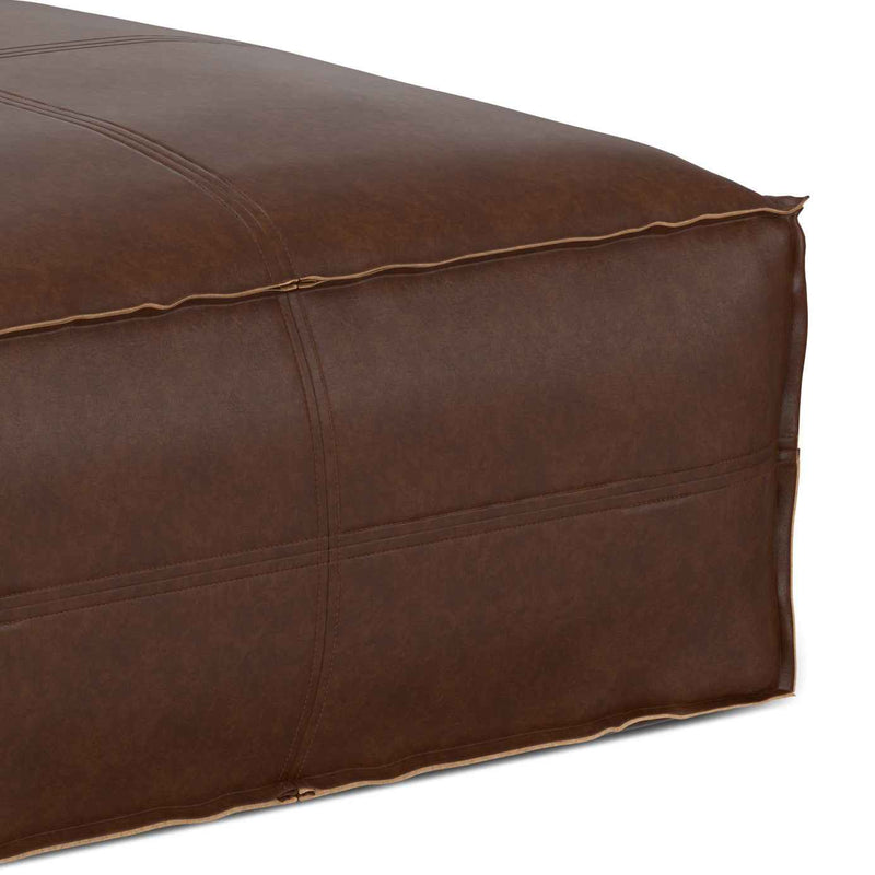 30" Brown Faux Leather Pouf Ottoman