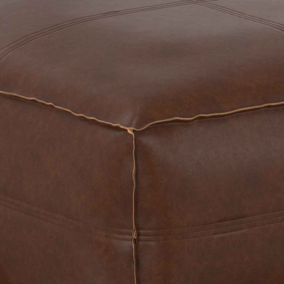 30" Brown Faux Leather Pouf Ottoman