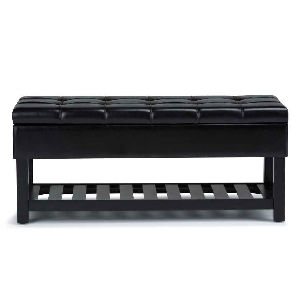 43" Black and Espresso Leather Ottoman With Storage