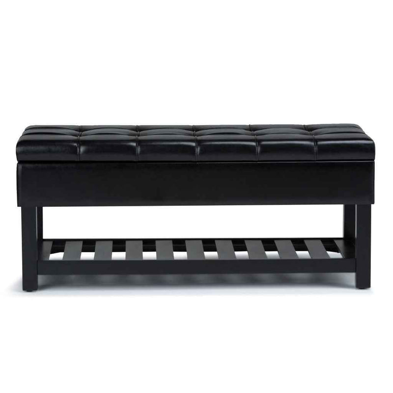 43" Black and Espresso Leather Ottoman With Storage