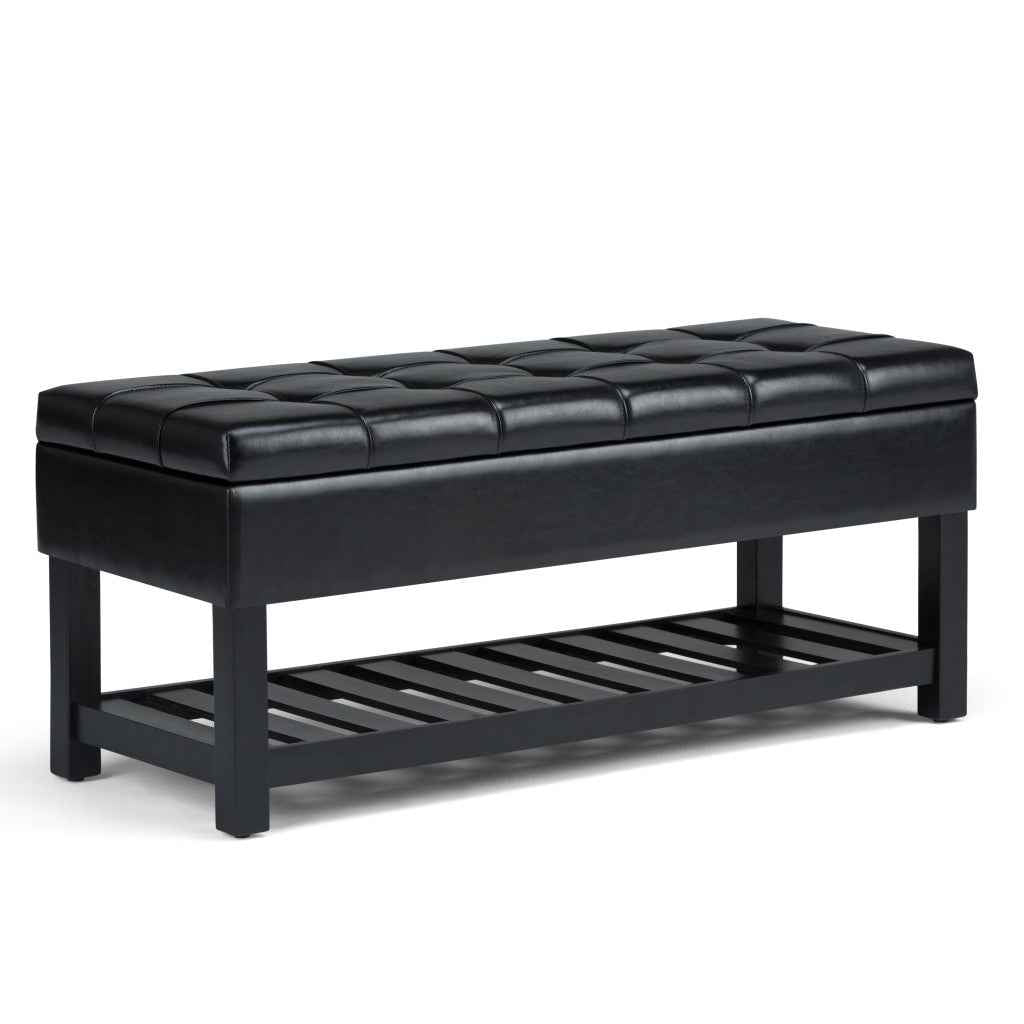 43" Black and Espresso Leather Ottoman With Storage