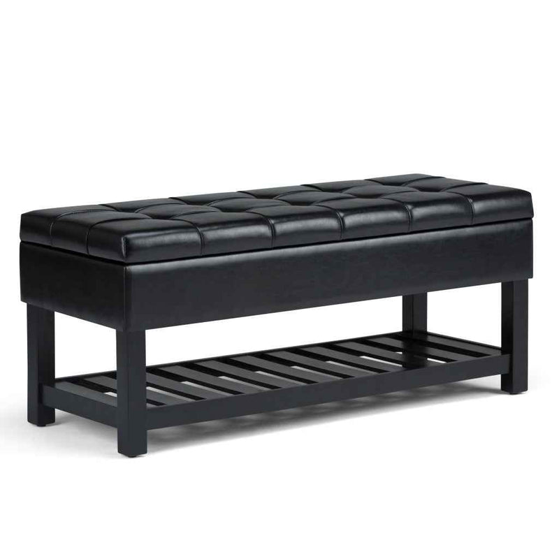 43" Black and Espresso Leather Ottoman With Storage