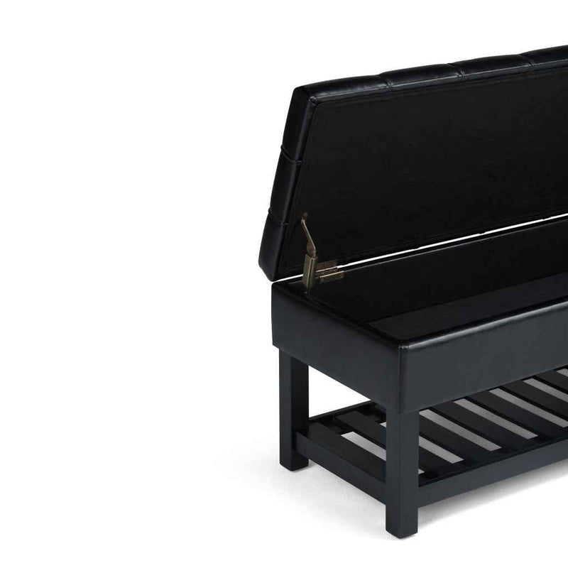 43" Black and Espresso Leather Ottoman With Storage