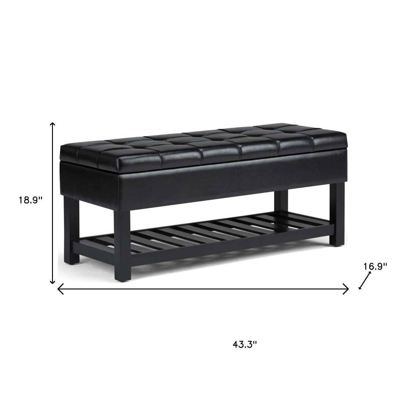 43" Black and Espresso Leather Ottoman With Storage