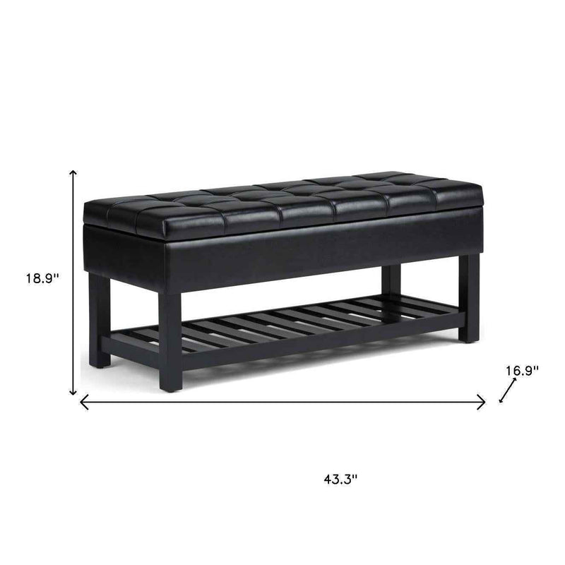 43" Black and Espresso Leather Ottoman With Storage