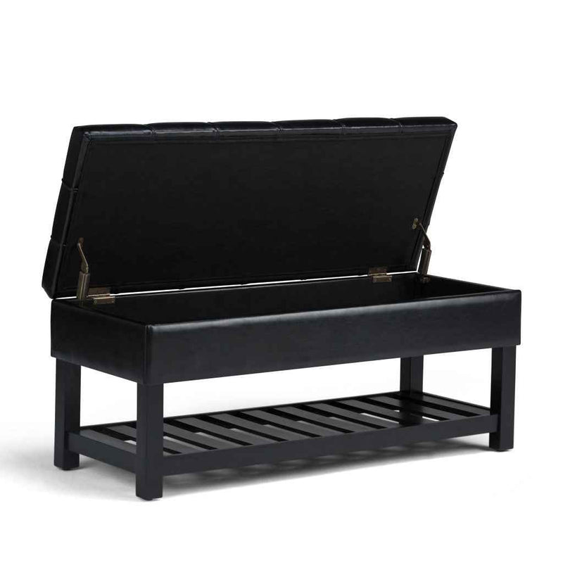 43" Black and Espresso Leather Ottoman With Storage