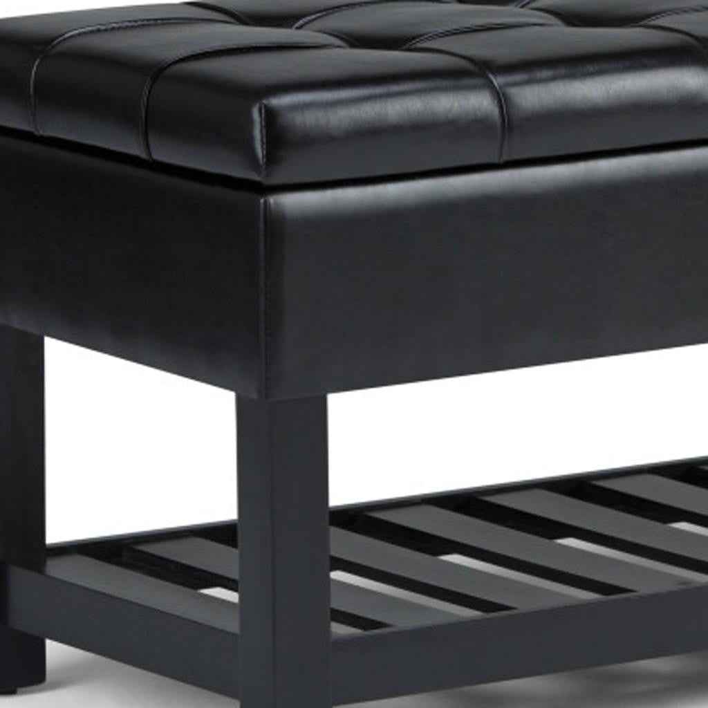 43" Black and Espresso Leather Ottoman With Storage