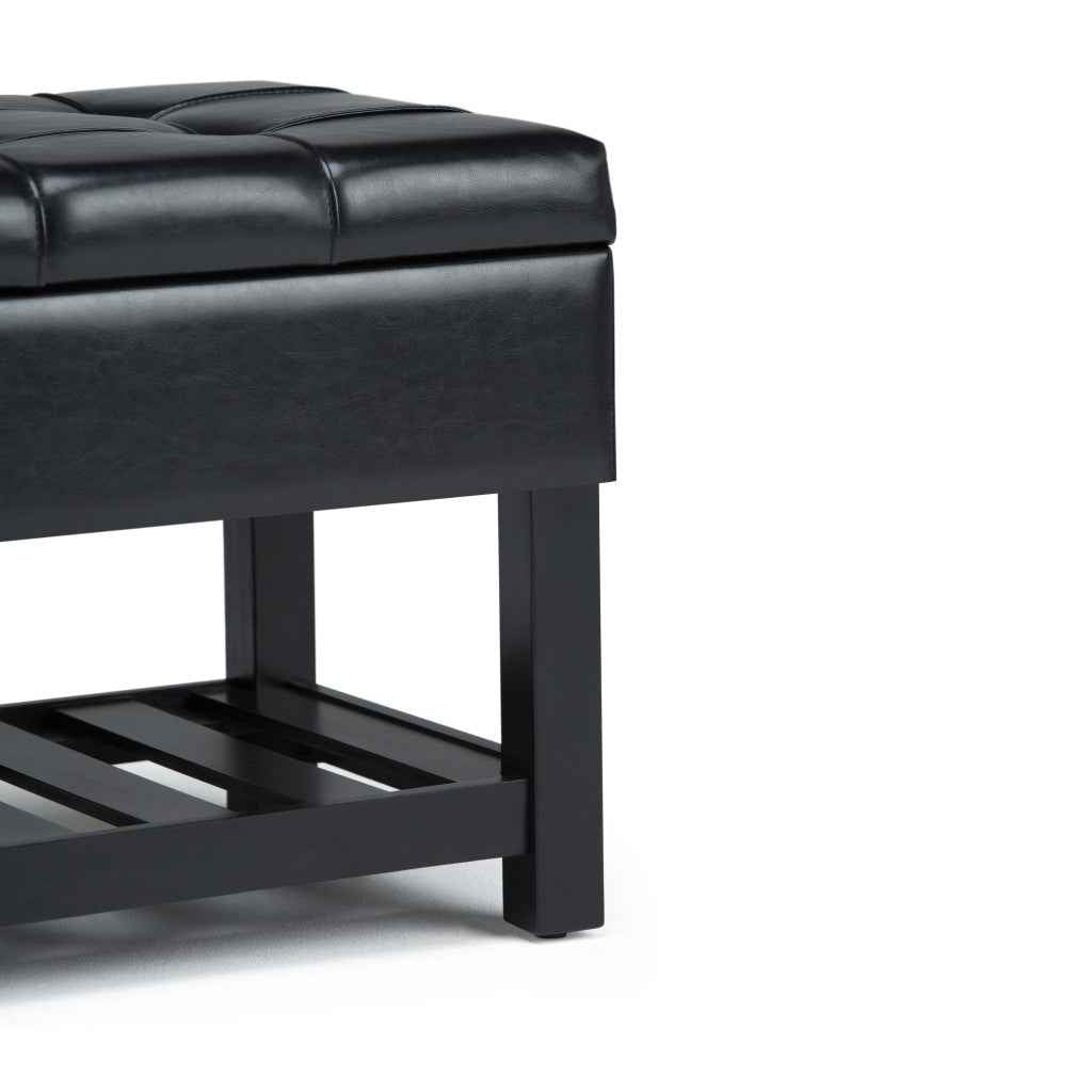 43" Black and Espresso Leather Ottoman With Storage