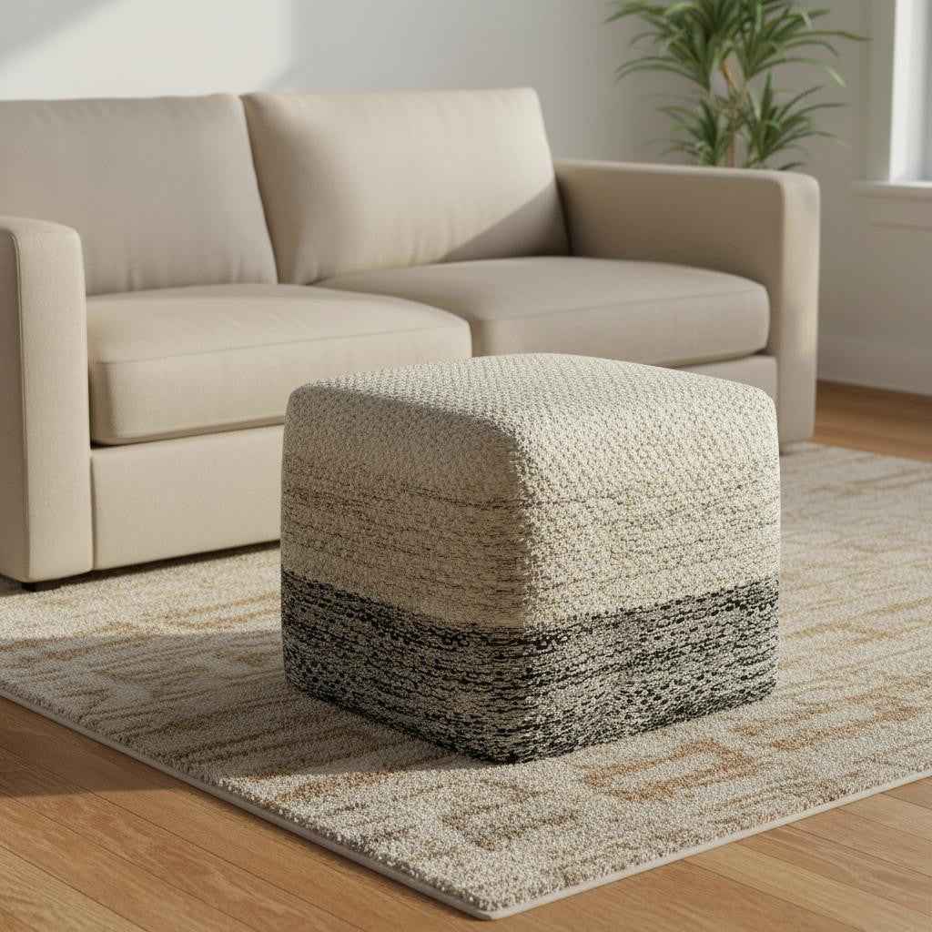 18" Gray Fabric Pouf Ottoman