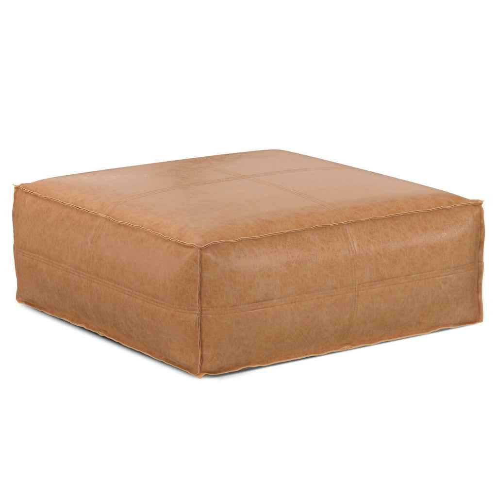 36" Brown Faux Leather Pouf Ottoman