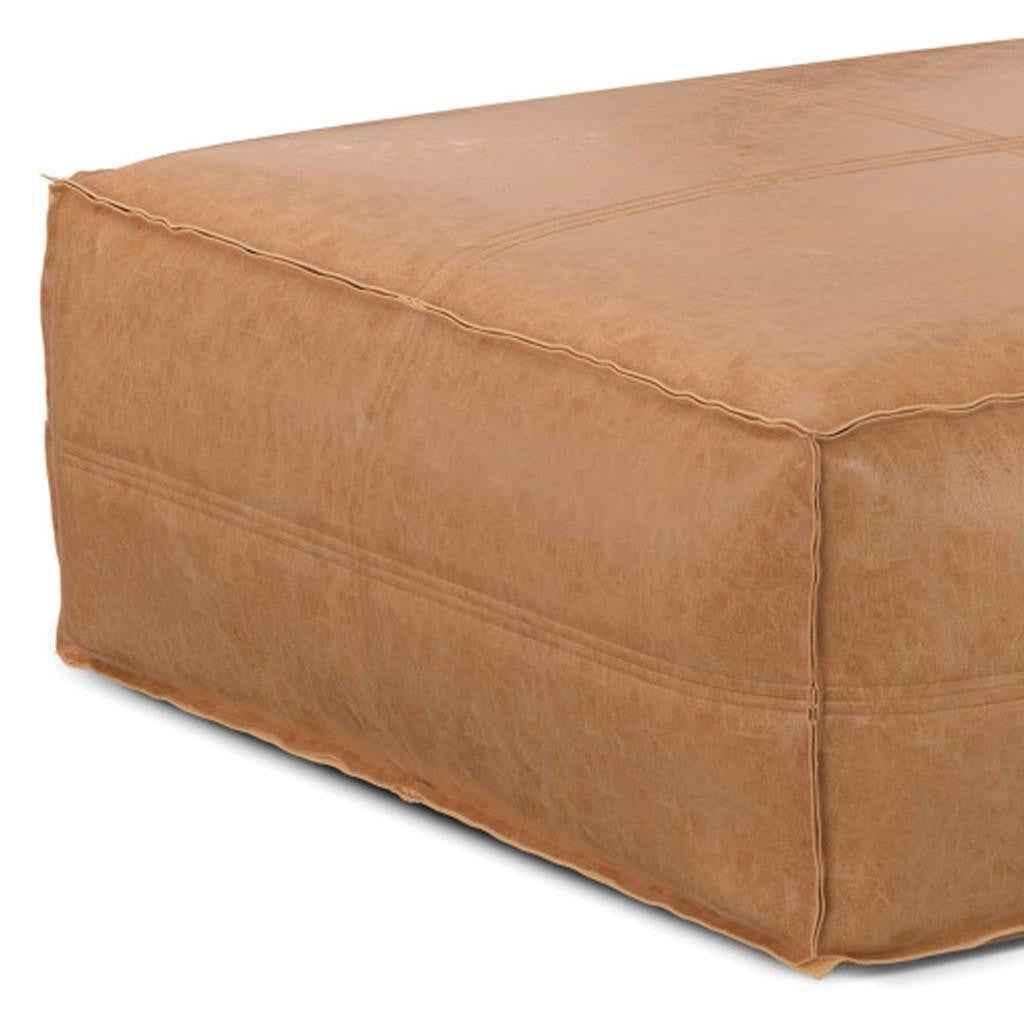 36" Brown Faux Leather Pouf Ottoman