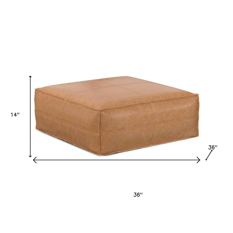 36" Brown Faux Leather Pouf Ottoman