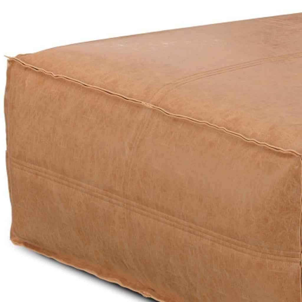 36" Brown Faux Leather Pouf Ottoman