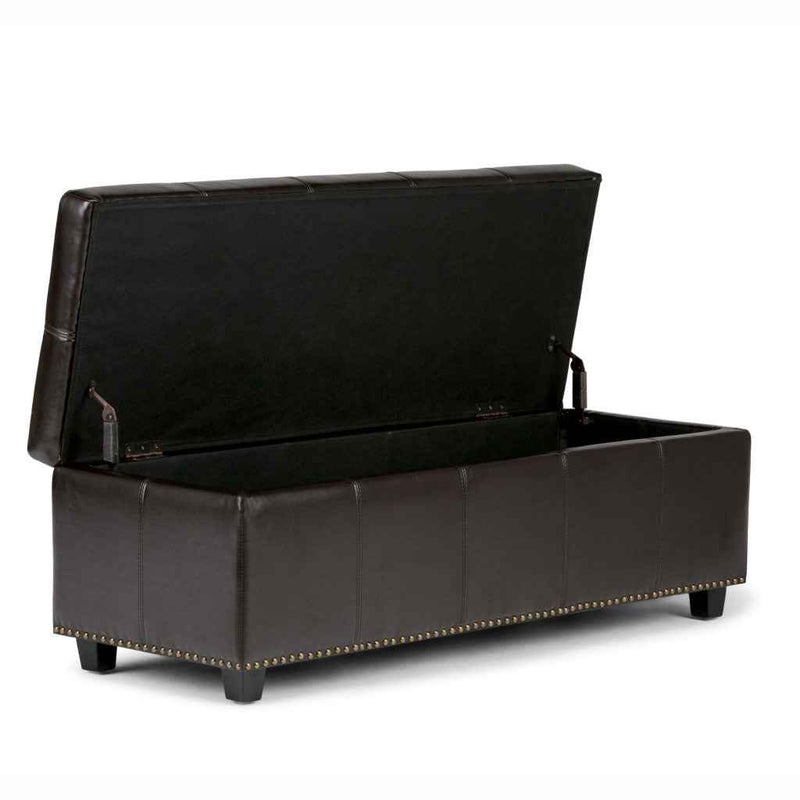 48" Dark Brown and Coffee Upholstery Storage Ottoman