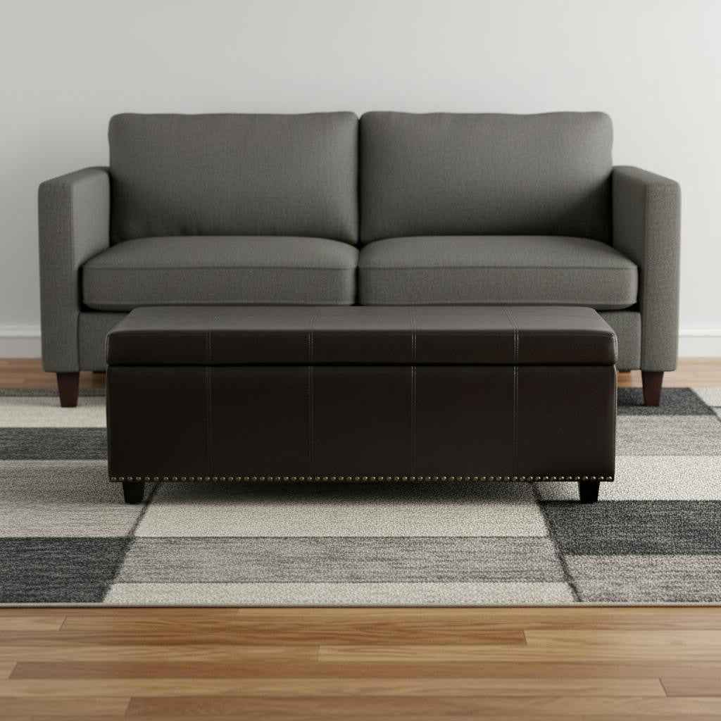 48" Dark Brown and Coffee Upholstery Storage Ottoman