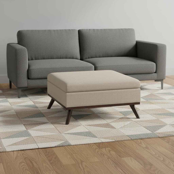 36" Natural and Brown Fabric Cocktail Ottoman With Storage