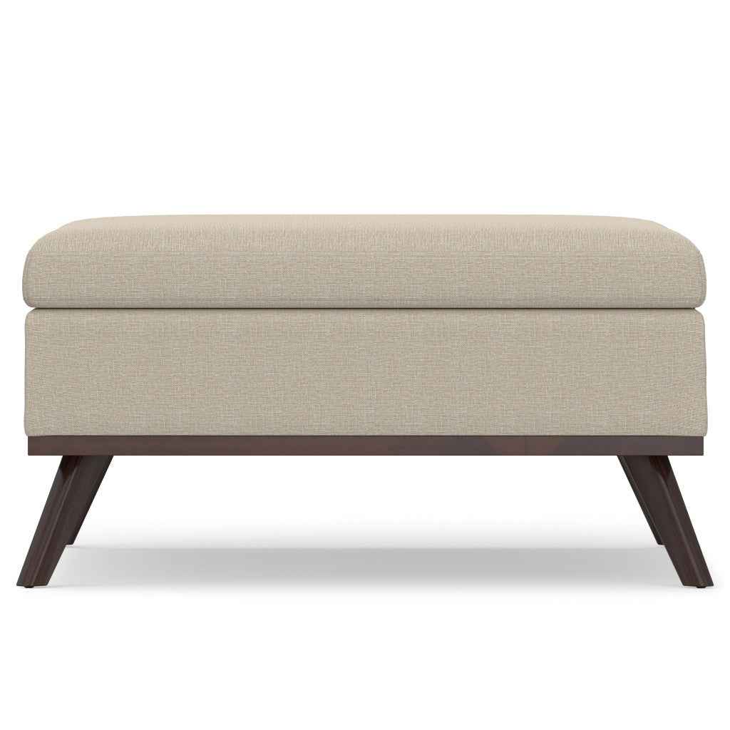36" Natural and Brown Fabric Cocktail Ottoman With Storage