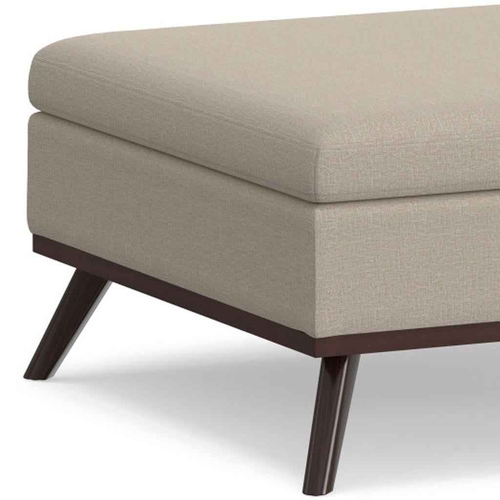 36" Natural and Brown Fabric Cocktail Ottoman With Storage