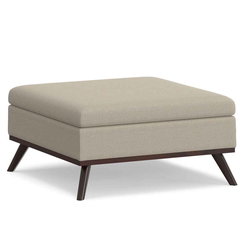 36" Natural and Brown Fabric Cocktail Ottoman With Storage