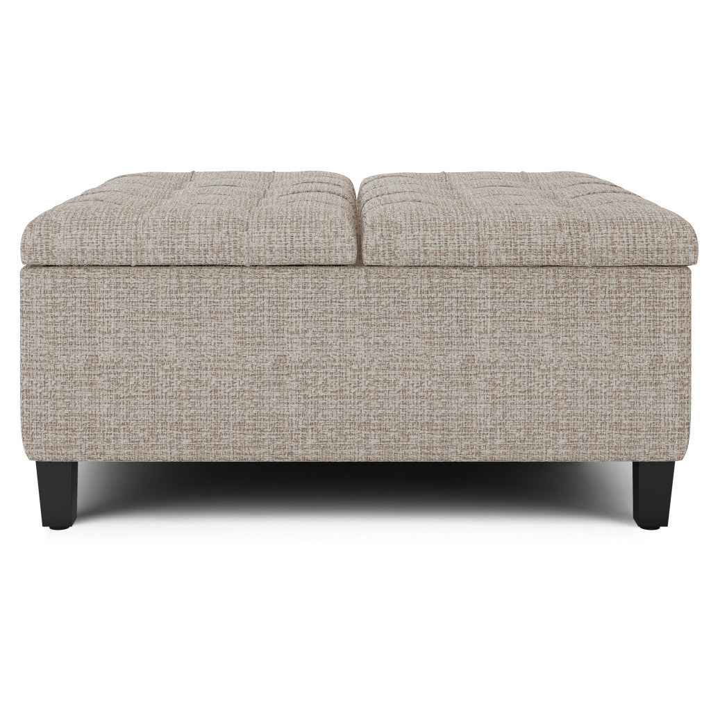 36" Platinum and Dark Brown Fabric Cocktail Ottoman With Storage