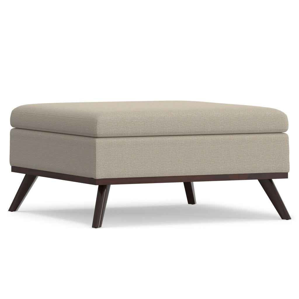 36" Natural and Brown Fabric Cocktail Ottoman With Storage