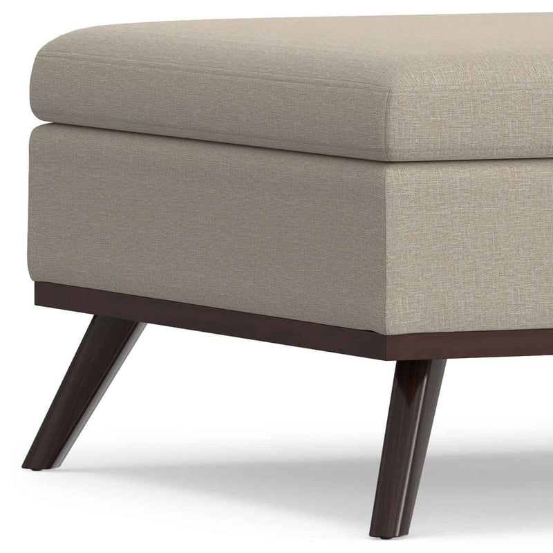36" Natural and Brown Fabric Cocktail Ottoman With Storage