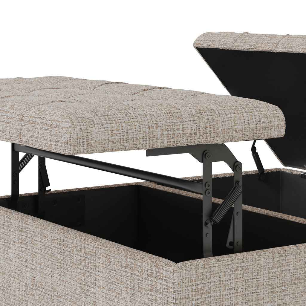 36" Platinum and Dark Brown Fabric Cocktail Ottoman With Storage