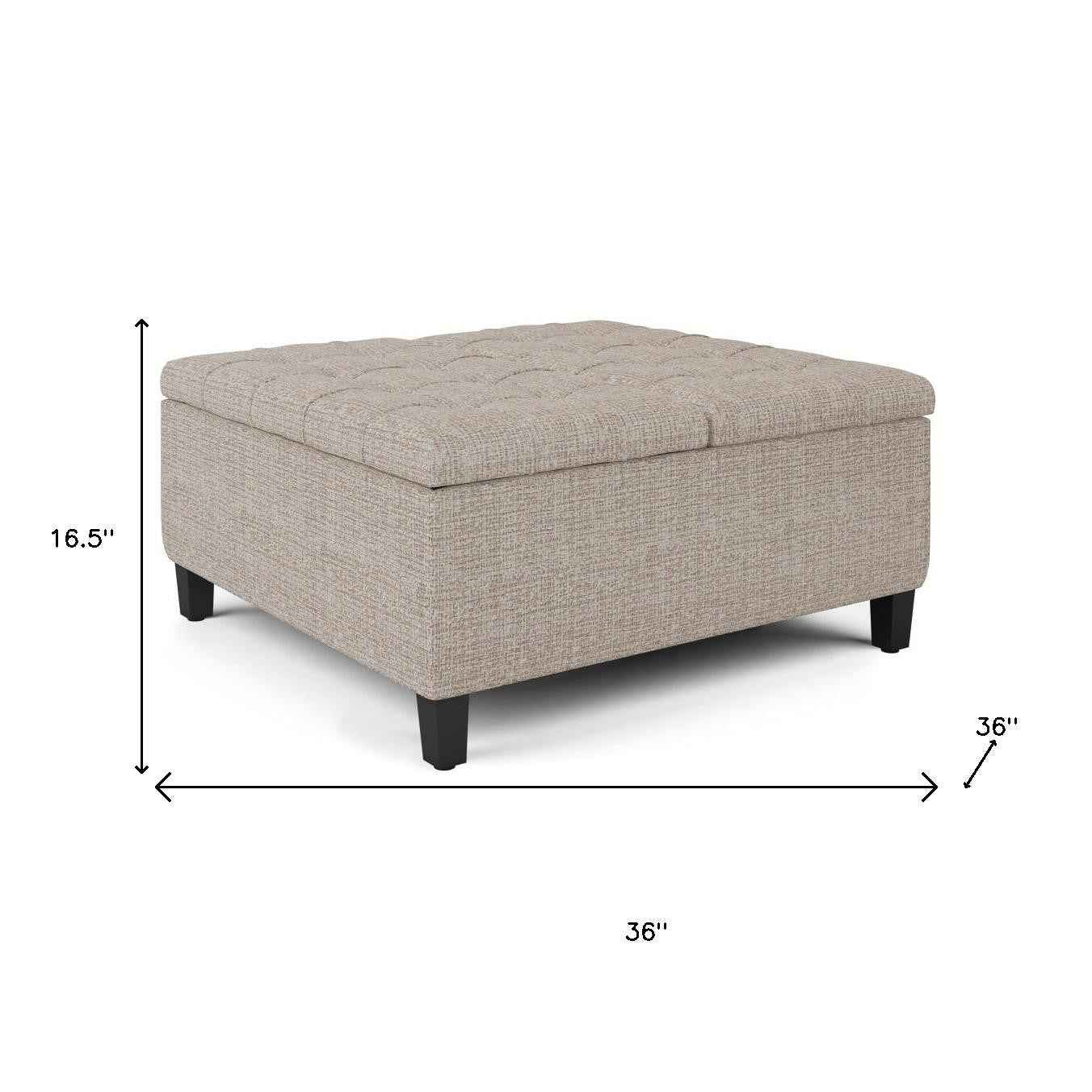 36" Platinum and Dark Brown Fabric Cocktail Ottoman With Storage