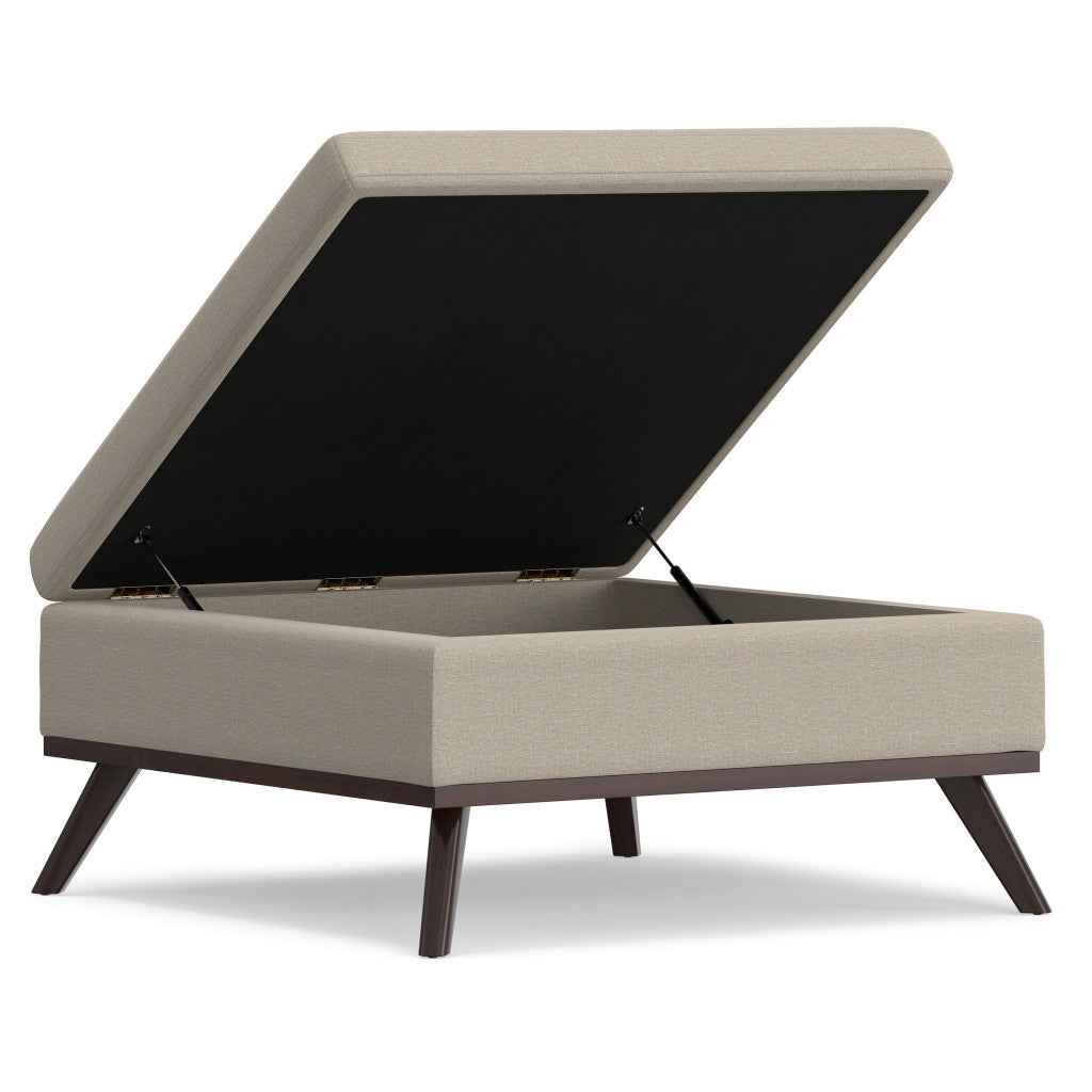 36" Natural and Brown Fabric Cocktail Ottoman With Storage