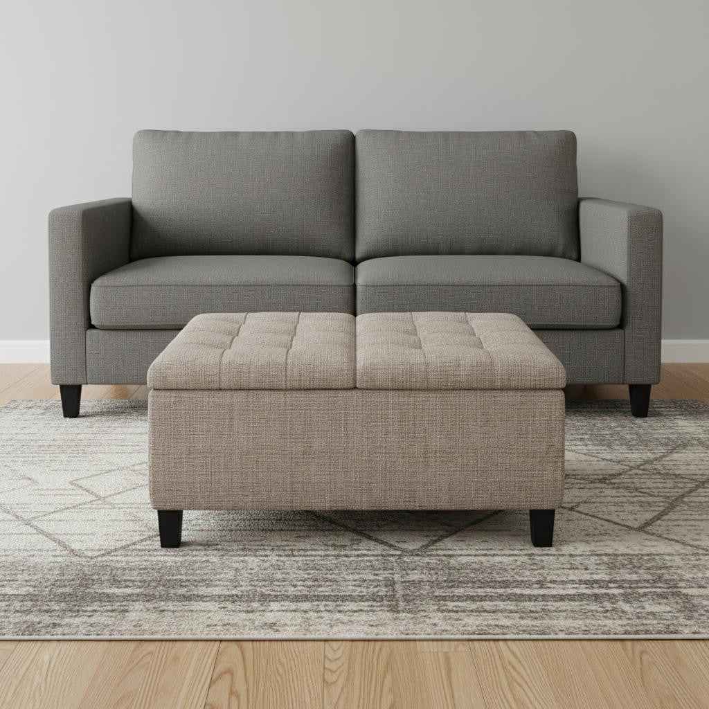 36" Platinum and Dark Brown Fabric Cocktail Ottoman With Storage