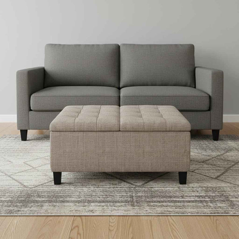 36" Platinum and Dark Brown Fabric Cocktail Ottoman With Storage