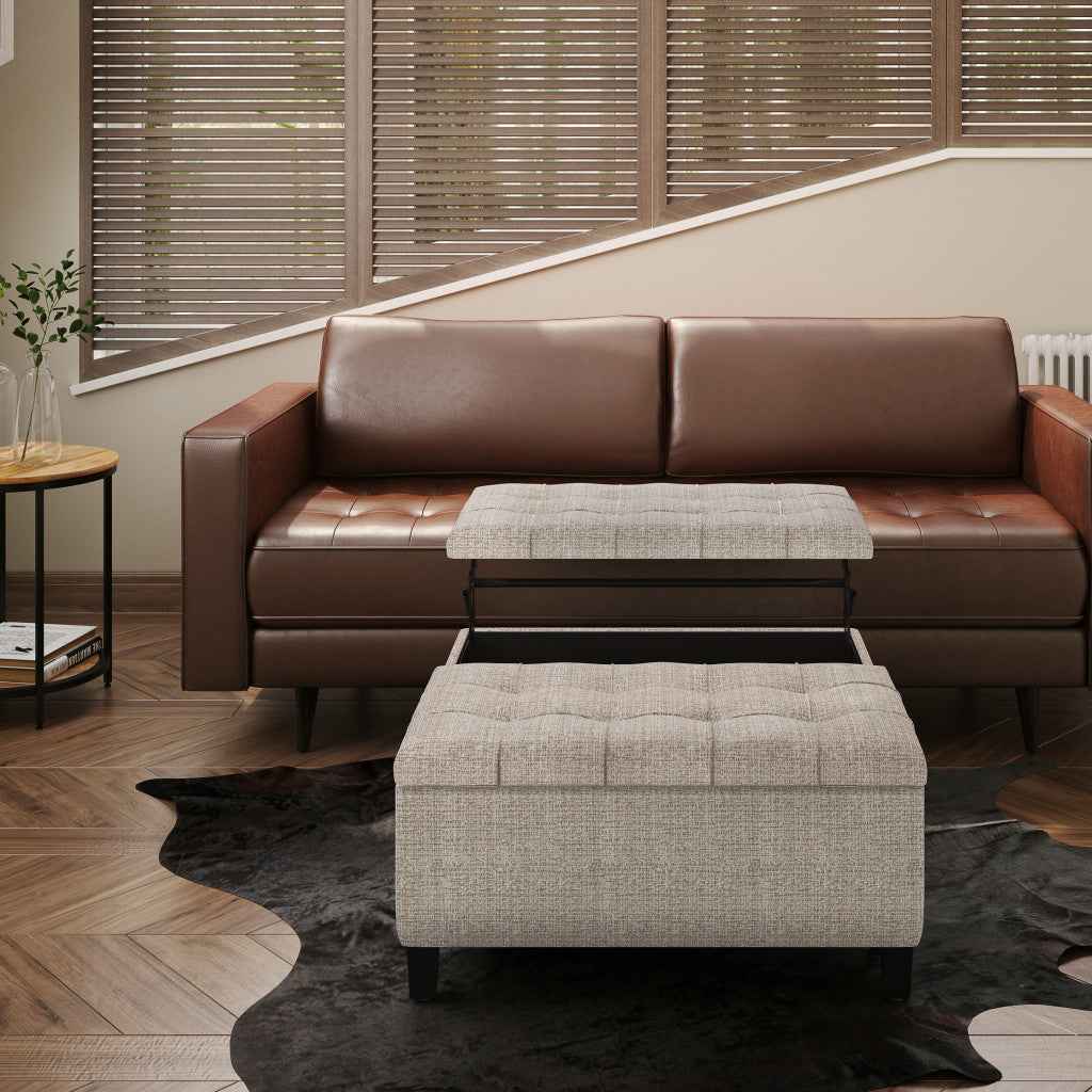 36" Platinum and Dark Brown Fabric Cocktail Ottoman With Storage