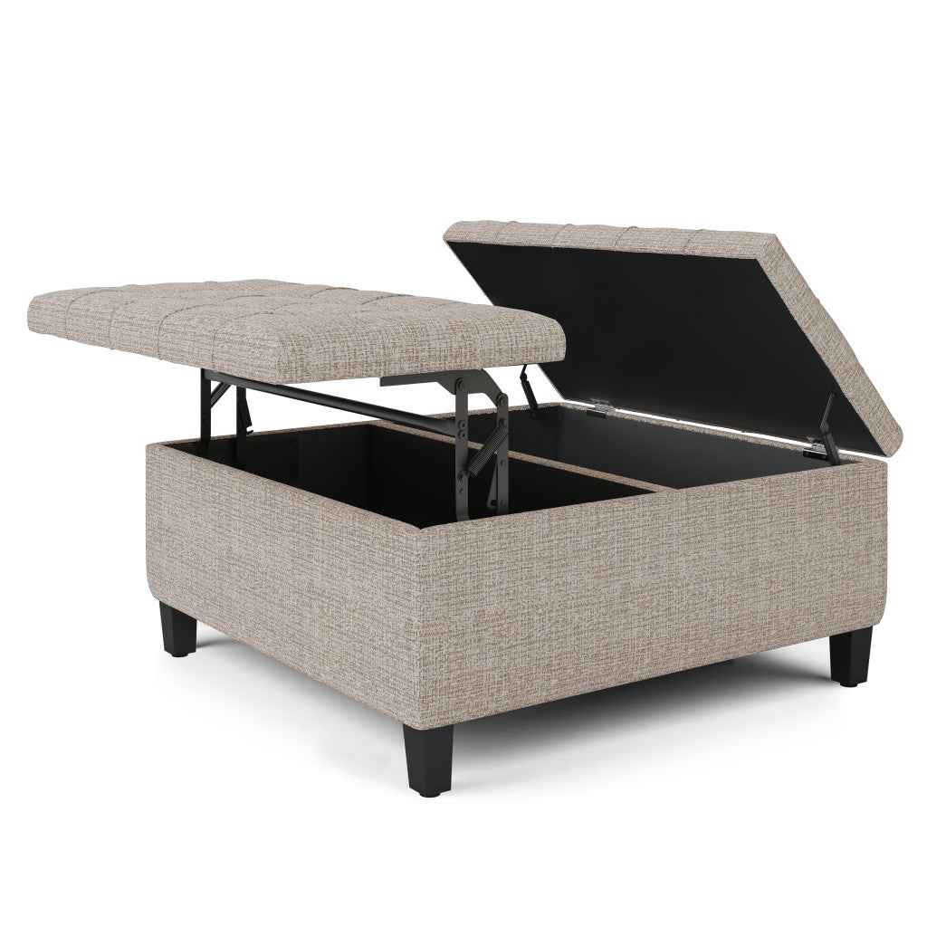 36" Platinum and Dark Brown Fabric Cocktail Ottoman With Storage