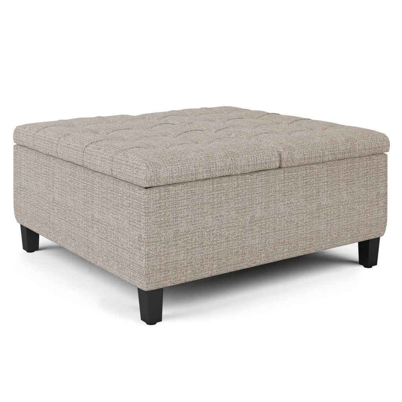 36" Platinum and Dark Brown Fabric Cocktail Ottoman With Storage